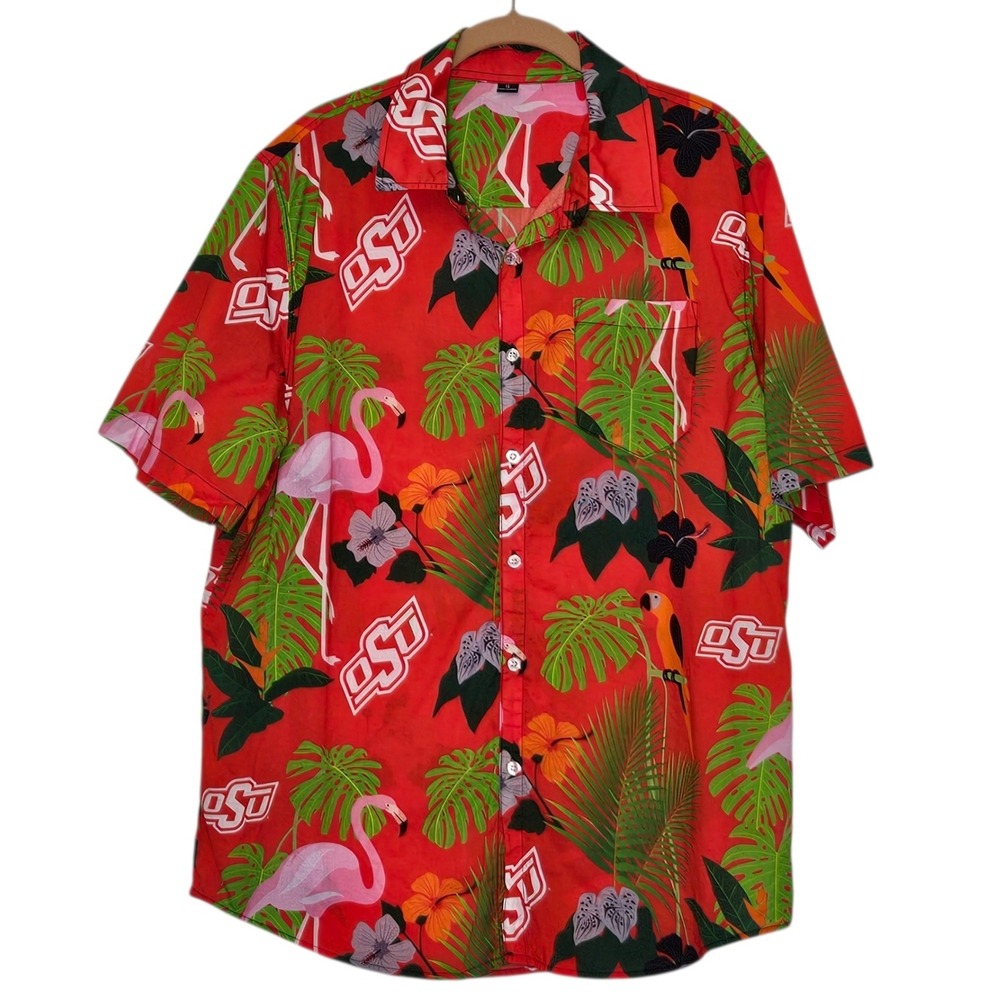 OSU Cowboys Oklahoma State Hawaiian Shirt Men's XL Flamingo‎ Palm Tropical